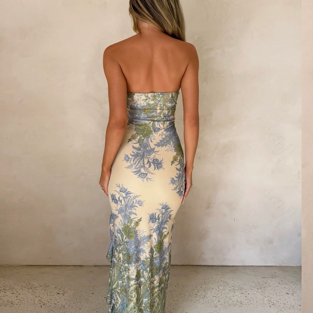 Tiger Mist Strapless Floral Dress in Cream and Green - Picture 3 of 4